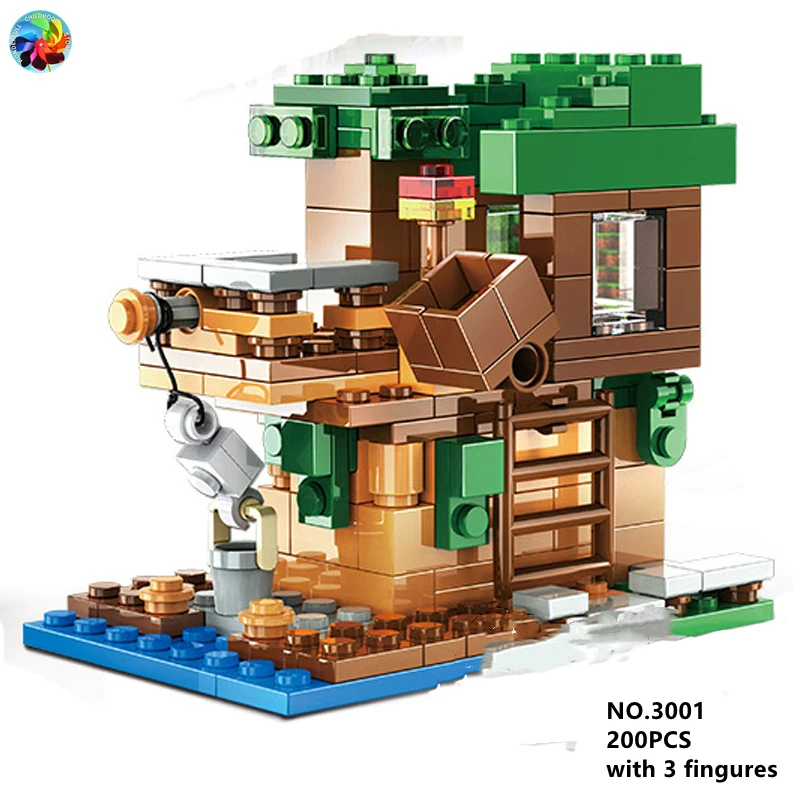 

200Pcs City Mine Village House Brick My Worlded Floating Fortress Figures Building Block Toys for Children
