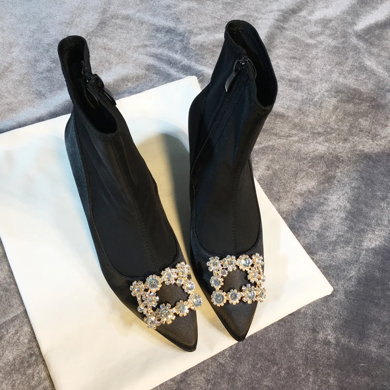 Женские ботинки на высоком каблуке черные брендовые Дизайнерские ботильоны с