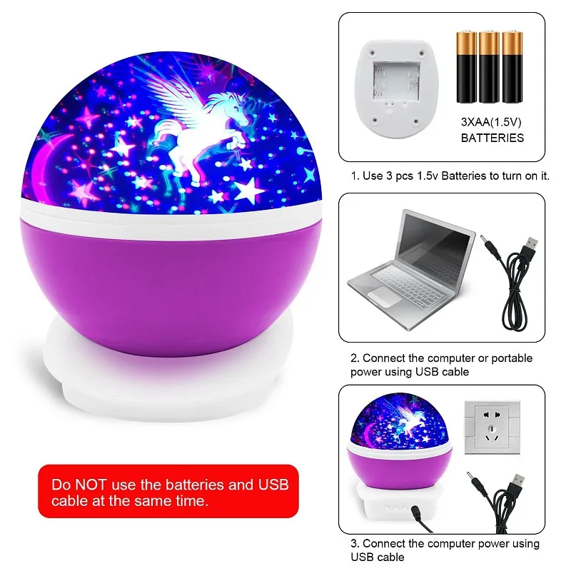 Дропшиппинг Единорог звезда Луна проектор светодиодный ночник 360 градусов