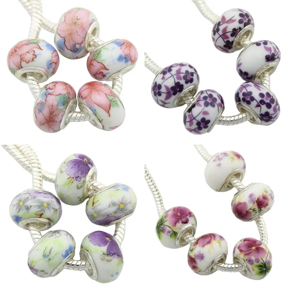 Керамические цветочные бусины с большим отверстием 5 шт./лот сердечник