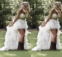 modest high low country style wedding dresses 2019 sweetheart ruffles organza bride bridal gown vestido de noiva wedding dress