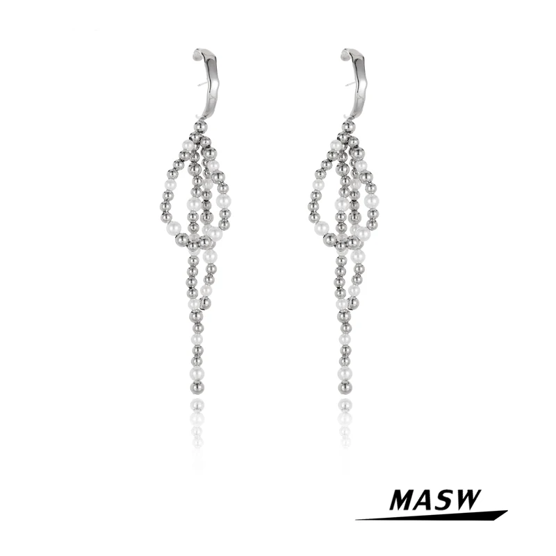 

MASW Fashion Women Earrings S925 needle Metal Silvery Plating Simulated Pearl Beads Dangle Earrings Trendy Jewelry Party Gift