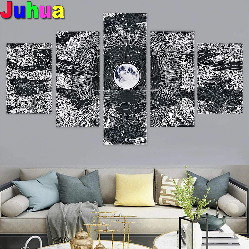 

Черная белая луна звезда алмазная живопись полная квадратная/Круглая Мозаика Алмазная 5d 5d diy Алмазная вышивка распродажа,