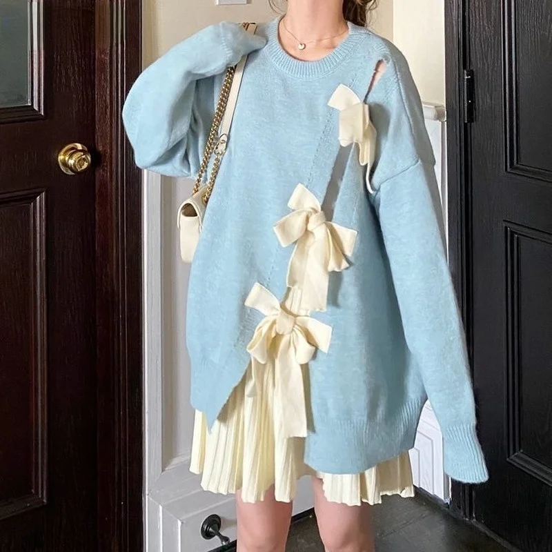 

Women Pullovers Autumn New Arrivals Womens Sweaters Jumpers Bows Kawaii Daily Date Princess 2XL Oversized Sweater Chic Cute Girl