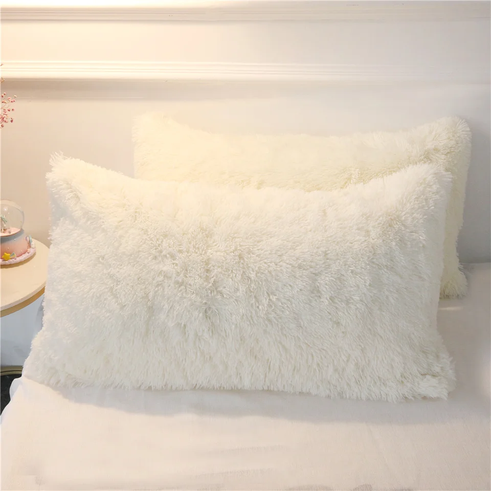 Milky 2 pcs BeddingOutlet из искусственного меха с капюшоном Подушка Чехол пушистый декоративная подушка чехол прямоугольник с длинным ворсом, декоративная наволочка для подушки 1/2 шт. дропшиппинг - Цвет: Milky 2 pcs