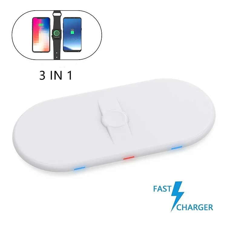 

3 in 1 Ultra Slim Fast Charging Wireless Charger Pad for 2 Mobile Phones and Apple Watch