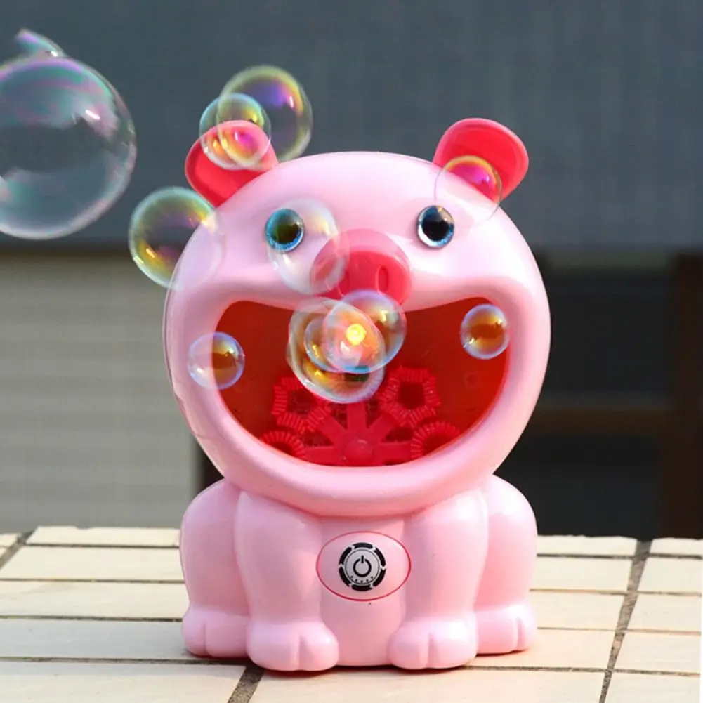 

Cute Kids Cartoon Pig Bear Dog Garden Light Music Electric Water Bubble Blower Machine Bath Toy