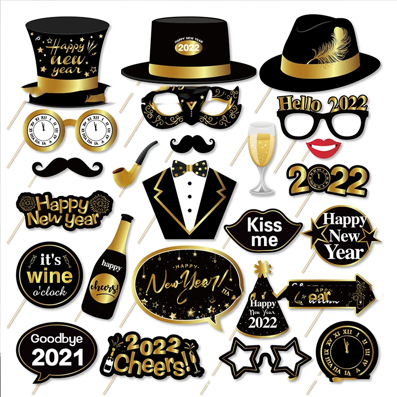 

25PCS Happy 2022 New Year Photo Props Cheer 2022 Goodbye 2021 Photo Props Kids Favor Family New Year Party Birthday Party Supply