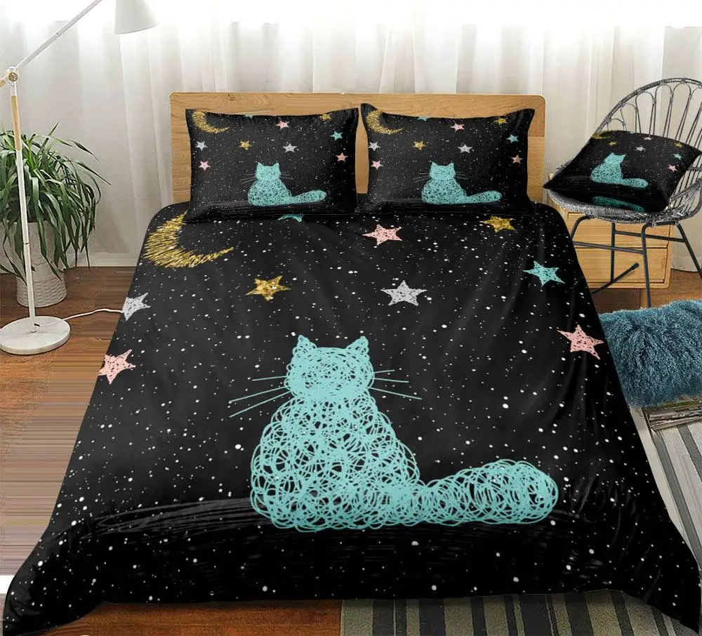 01 Galaxy Cat пододеяльник набор королева мультфильм Постельное белье животных Постельное белье 3 шт. постельное белье со звездами для детей Прямая поставка пространство - Цвет: 01