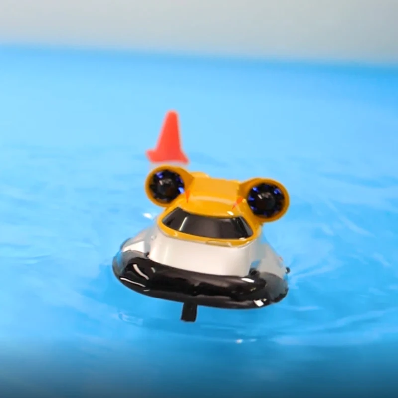 Мини RC лодка 2-в-1 - амфибия для пульта дистанционного управления, вертолет на воздушной подушке, скоростная лодка 2,4 ГГц, игрушки для детей СИНИЙ ЖЕЛТЫЙ.