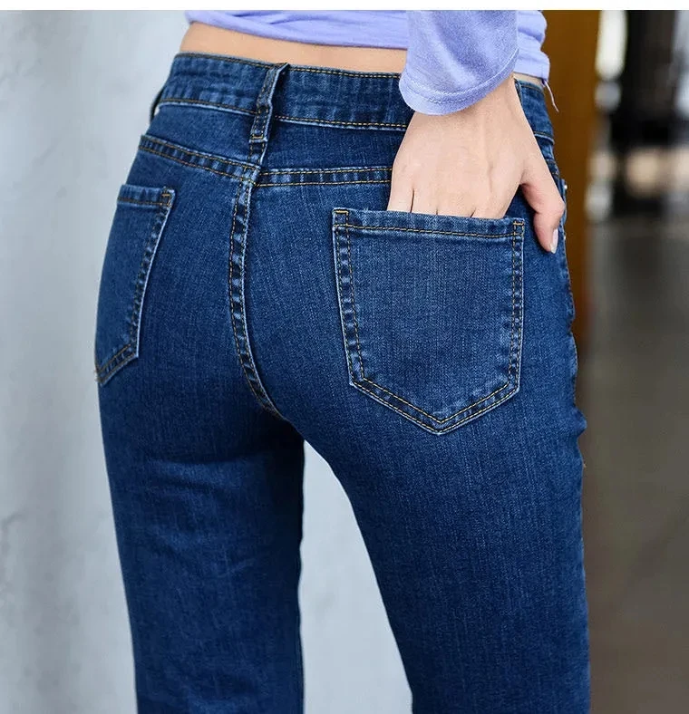 Fashion Womens Mom Black High Waist Flare Jeans Woman Skinny Bell Bottom Denim Pants Women Wide Leg Vintage Jean Mujer