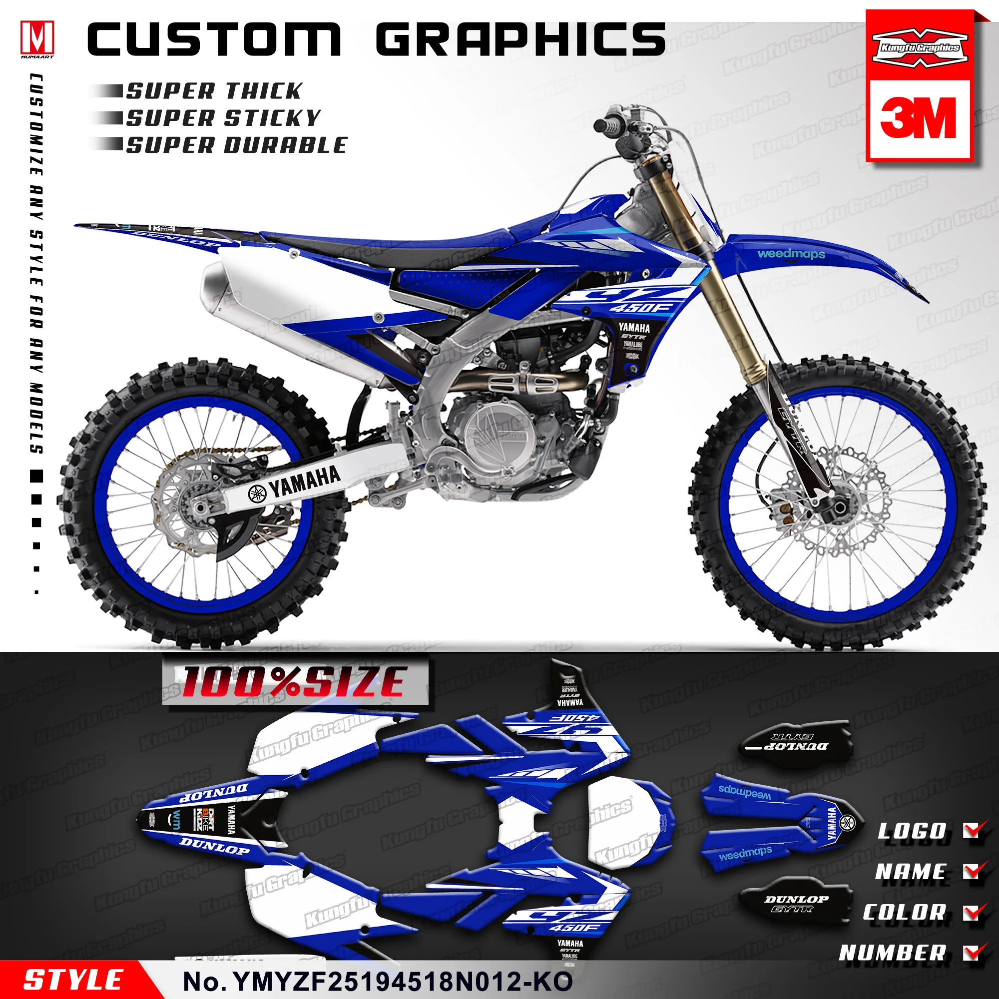 KUNGFU графика Байк наклейки мотокросса наклейка для Yamaha YZ450F YZ 250F 450F(Стиль № YMYZF25194518N010-KO