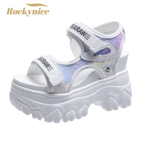 women chunky sandals new casual high platform slippers wedge sandalias bling outdoor comfortable sports shoes mujer trainers 9cm