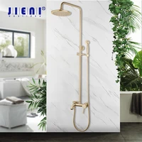 jieni brushed golden round rainfall bathroom shower faucet wall mounted bathtub 8 inch shower head handheld faucet shower set