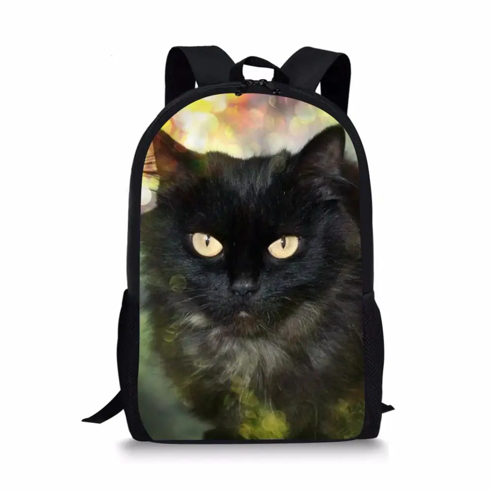 Children's School Backpack Black Cats Pattern Students Book-bags Flower Animal Design Back to School Satchecl Schoolbags