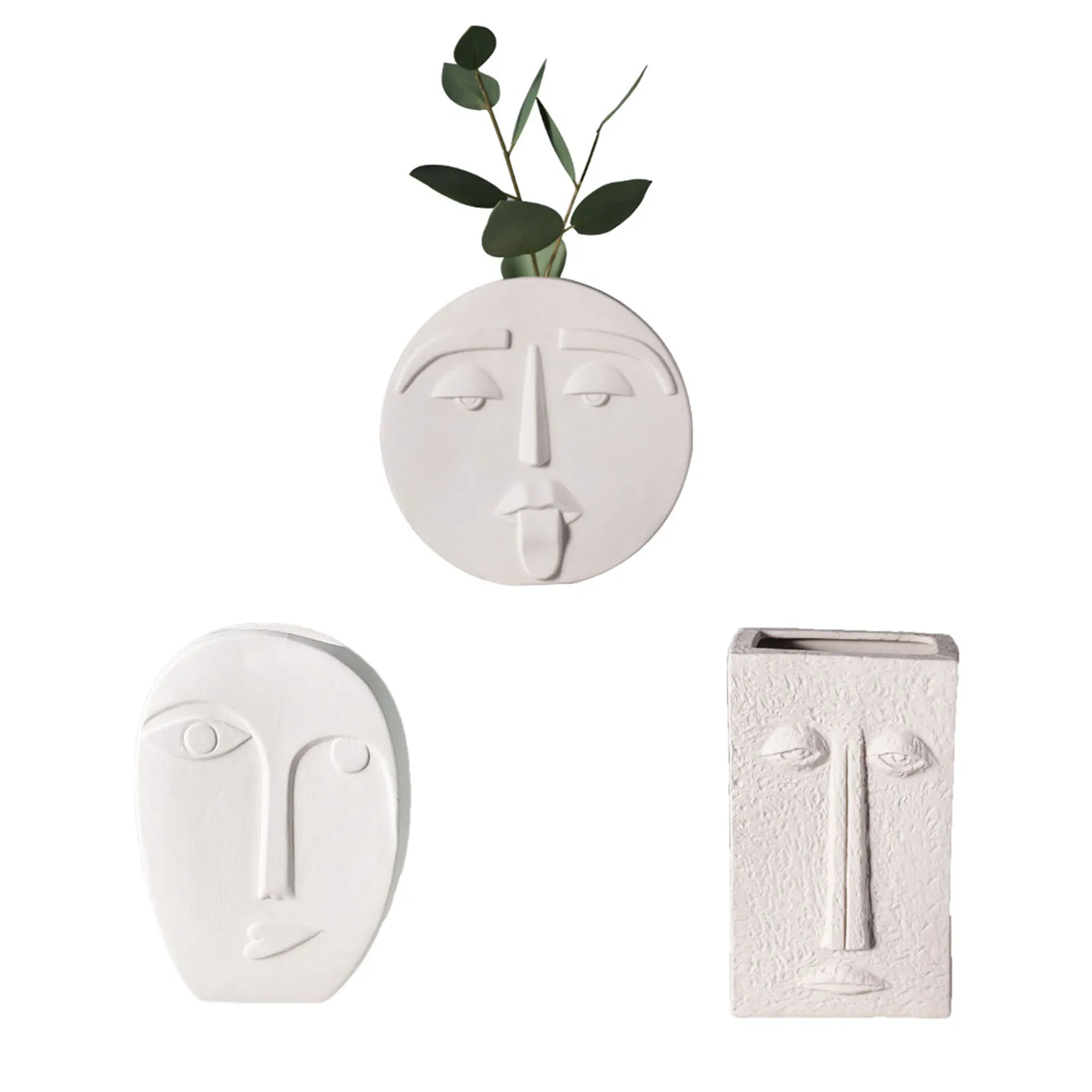 

Nordic Style Ceramic Abstract Flower Pot Countertop Face Vase Innovative Decorative Indoor Plant Pot Home Office Desktop Decor