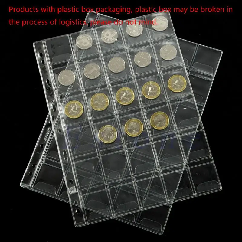 

42 Pockets Classic Plastic Coin Holders Sheets For Storage Collection Album Case 77UD