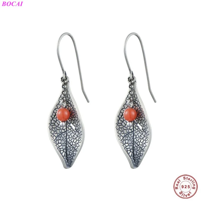 

BOCAI S925 Sterling Silver Ear Drop For Women 2020 New Fashion Popular Personality Thai Silver South Rutile Leaf Earrings