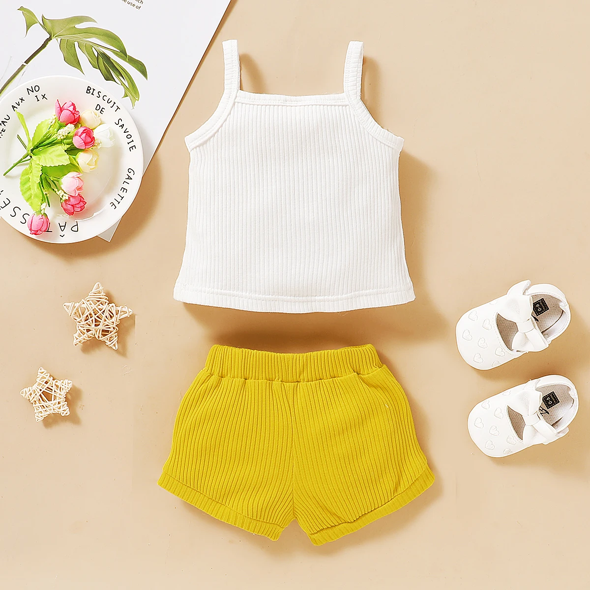 2020 New Toddler Kid Baby Girl Clothes Sleeveless Top Solid Color Short Summer Outfit Two Piece suit 0-18 months | Детская одежда и