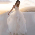 Женское свадебное платье, Белое мягкое платье принцессы с V-образным вырезом, а-силуэт, со шлейфом, открытой спиной, Новое поступление 2022