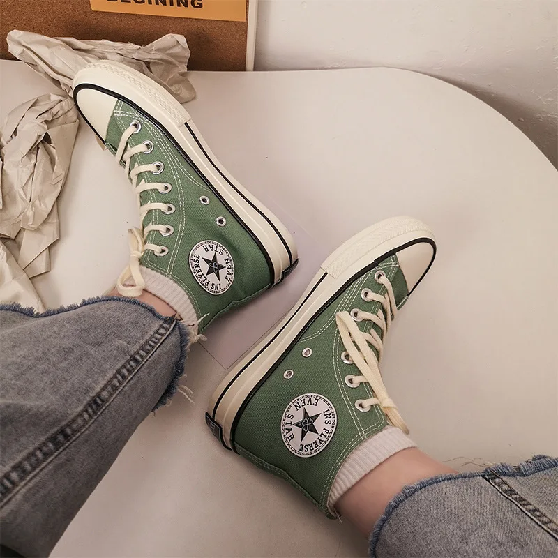 

Classic Student Mint Green High-top Shoes Canvas Shoes Women's Shoes Casual Lace-up Retro Sneakers Outdoor Breathable Sneakers