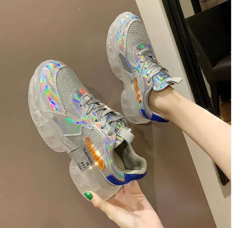 Мужские прозрачные кроссовки Harajuku женская прозрачная обувь на платформе повседневная обувь с лазером блестящая беговая Обувь