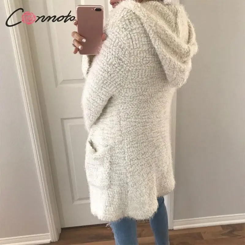 Conmoto вязаный свитер кардиган женский Осень 2019 зима плюс размер теплый с капюшоном