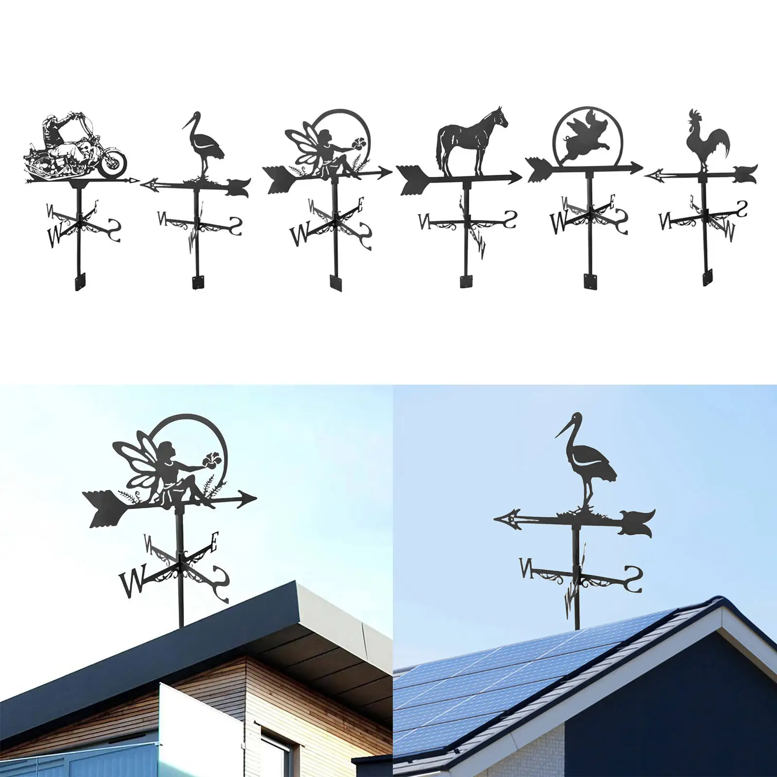 

Retro Iron Black Weather Vane Animal Statue Wind Direction Indicator Farm Scene Home Garden Yard Stake Professional Roof Decor