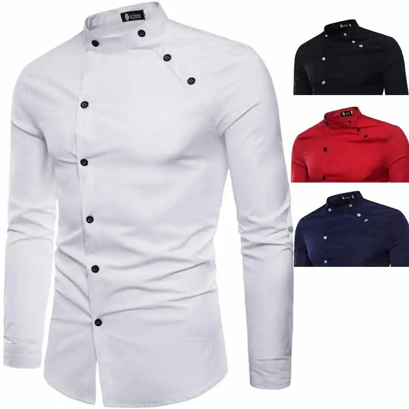 Новые диагональные мужские повседневные рубашки с длинным рукавом и маленьким