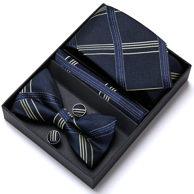 

Great Quality Luxurious Silk Tie Hanky Pocket Squares Cufflink Set Bow Tie Necktie Box hombre Printed Pink Office