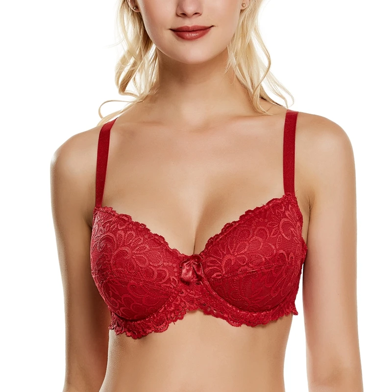 B2-Red PariFairy Ladies Secret женский бюстгальтер нижнее белье тонкий мягкий пуш-ап цветочный кружевной бюстгальтер сексуальное нижнее белье 75C-100D размера плюс с низким вырезом - Цвет: B2-Red
