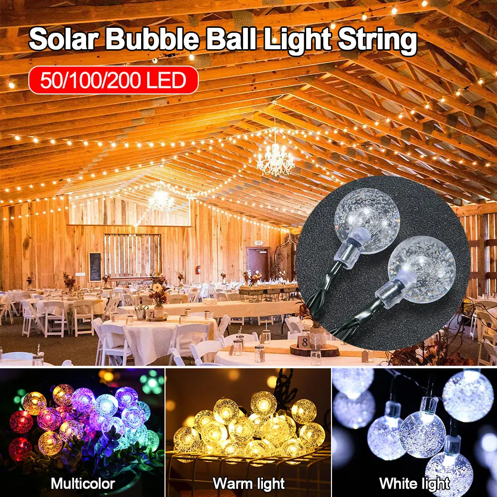 

50/100/200 LED Colorful Solar Bubble Ball String Lights 8 Levels Adjustable Waterproof Garden Lighting Christmas Holiday Lamp