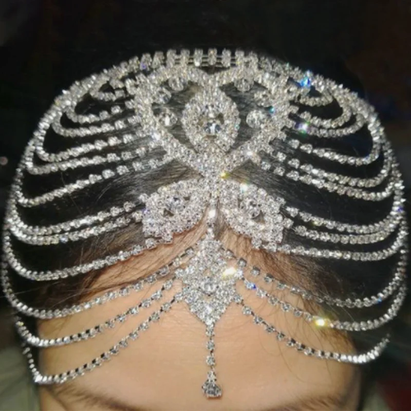

Large Rhinestone Hair Chain For Braids Women Girls Jewelry Charm Boho BrideTiara Crystal Chains Headband Wedding Accessories