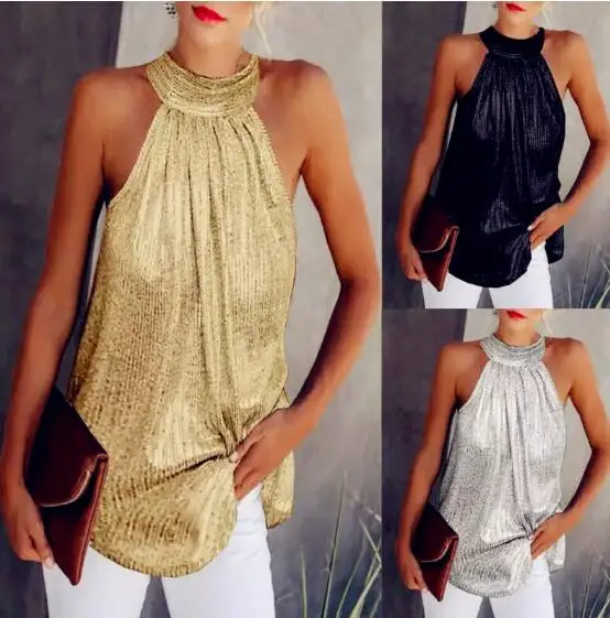 Блузка женская шифоновая с блестками Свободный Повседневный винтажный жилет в