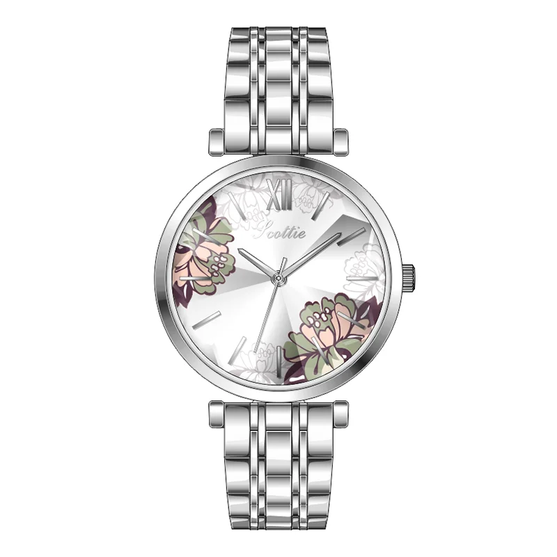 

High Quality Women Watch Japan Quartz Movement Full White Flower Dial with Rose Gold-Tone Hands Ladies Watch Dropshipping