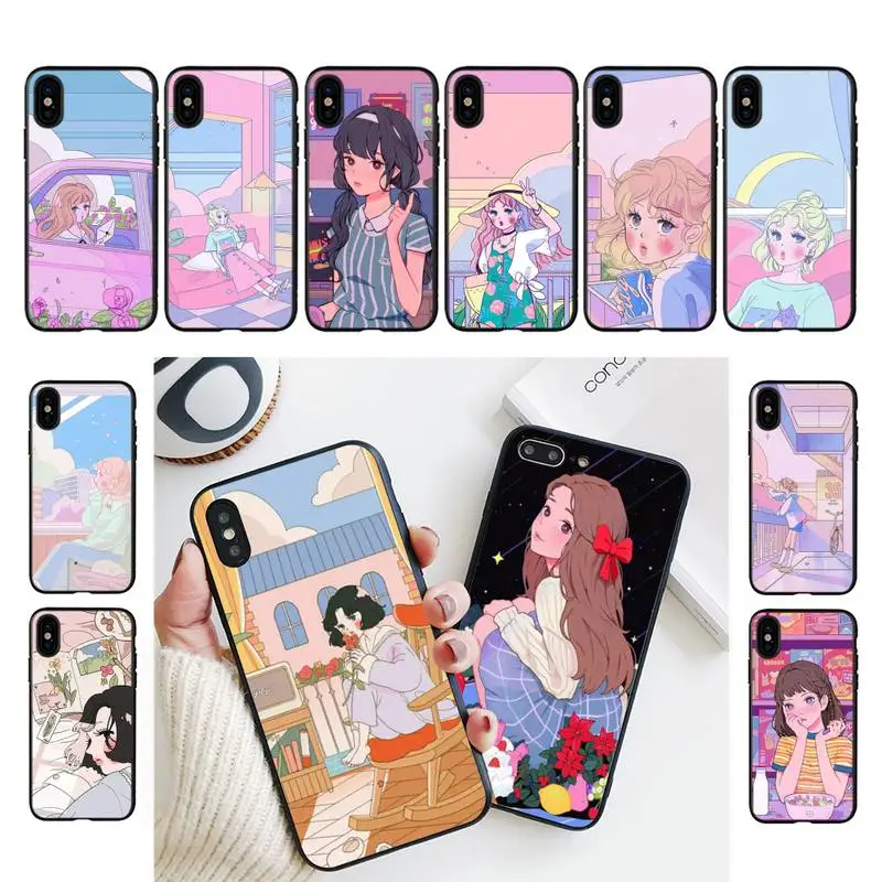 

Kawaii Cute cartoon girl art Phone Case for iphone 13 11 8 7 6 6S Plus X XS MAX 5 5S se 2020 11 12pro max iphone xr case