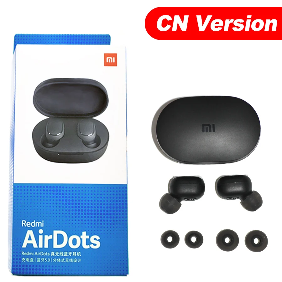 CN Version Оригинальные беспроводные наушники Xiaomi Redmi Airdots TWS, наушники с громкой связью, голосовое управление, Bluetooth 5,0, шумоподавление, управление AI - Цвет: CN Version