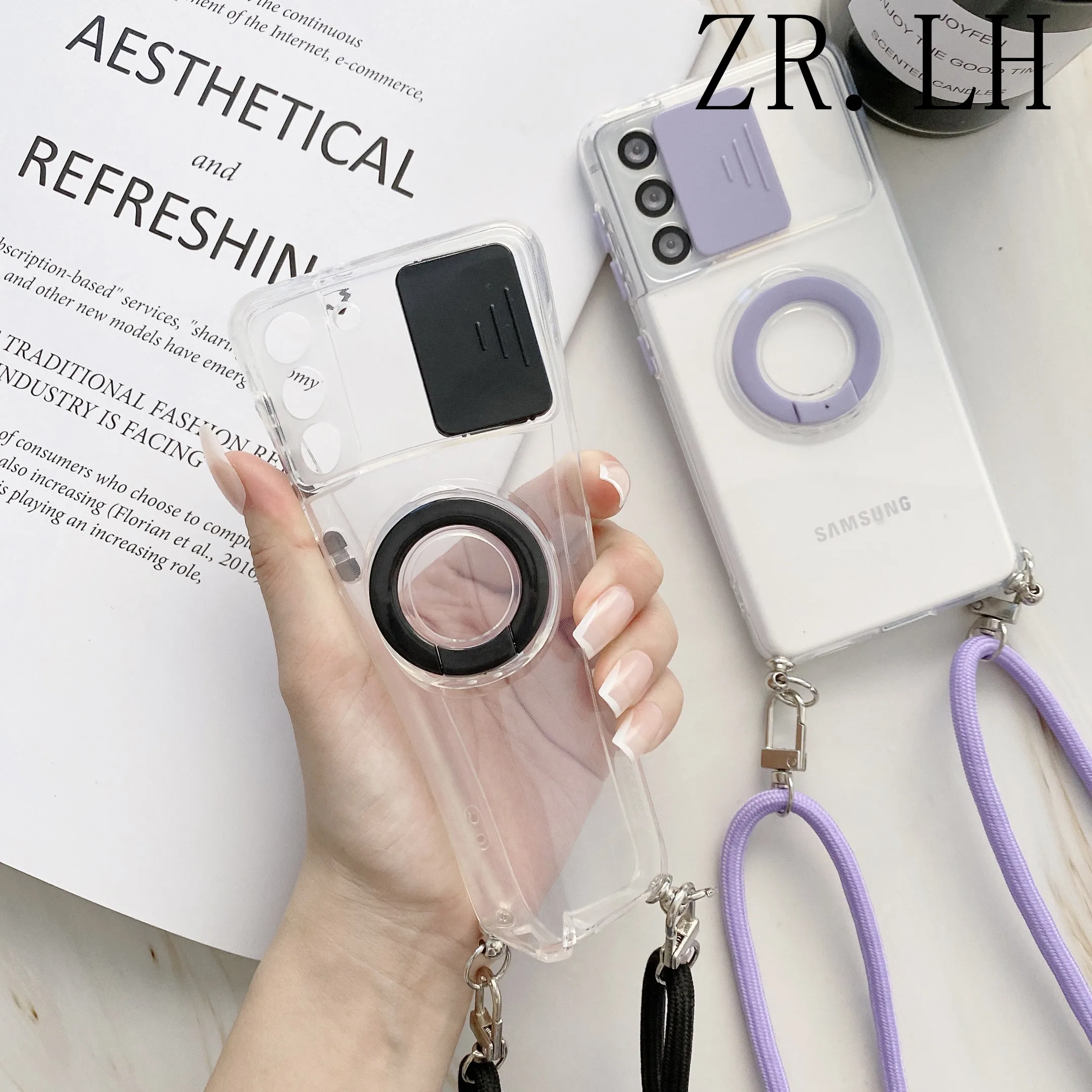 Lanyard Strap Ring Transparent Soft Camera Protection Caser For Samsung Galaxy S22 S21 S20 Ultra A42 A52 A71 A51 A22 A32 A50