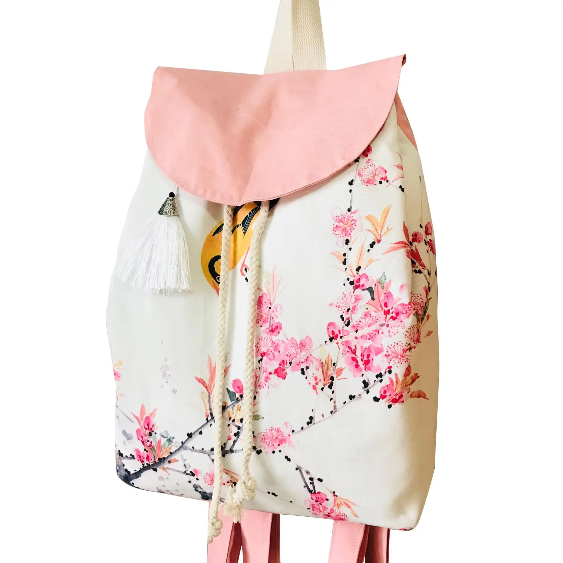 

Холщовый женский рюкзак с кисточками и цветочной вышивкой, тканевый ранец в китайском стиле для девушек, дамская сумочка