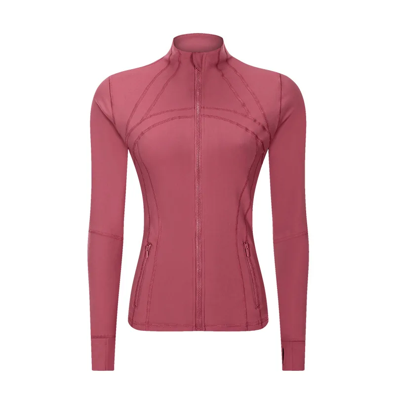 

Fashion Women Yoga Jacket Stand-up Collar Self-cultivation Wear Sports Sanded Nude Fitness Top With Zipper Pocket Casual Coat