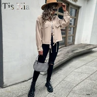 womens khaki spring and autumn jackets casual jackets loose and short office ladies jackets sold separately womens clothing