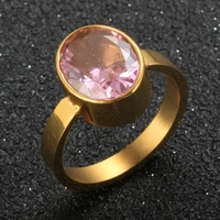 hip hop single large zircon pink diamond rings for women men couples gold ring stainless steel fashion party jewelry lover gift