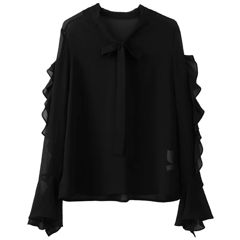 

2021 new women's temperament commuter bowknot belt is prevented bask in female clothing falbala chiffon shirt