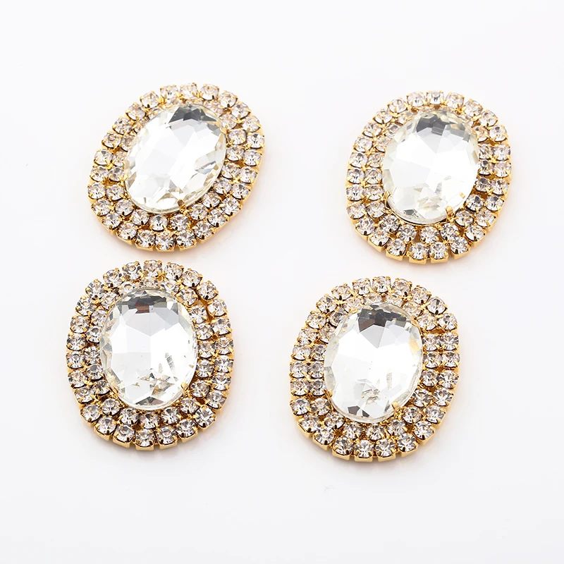 Gold Crystal RESEN, 3,8X3,0 см, высокое качество, овальный кристалл, AB, пришитые Стразы, аппликация с плоской задней частью, с золотым основанием, швейные кристаллы для свадебного платья - Color: Gold Crystal