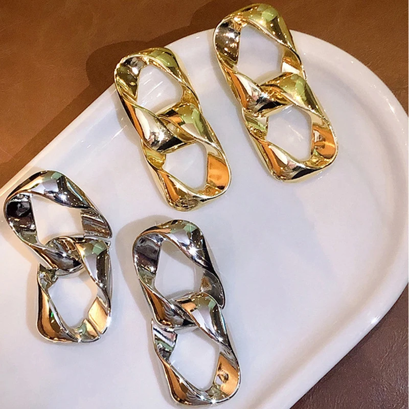 

New Punk Big Size Exaggerated Stud Earring for Women&girl Gold Silver Color Vintage Geometric Statement Earring Fashion Jewelry