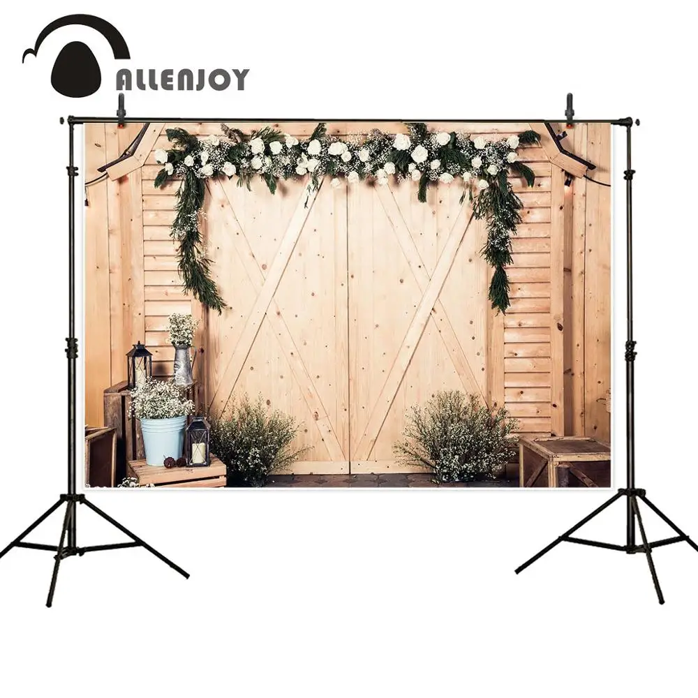 

Фон Allenjoy для свадебной съемки с изображением деревянного сарая дверь склад цветы украшение фон для фотосъемки для фотостудии