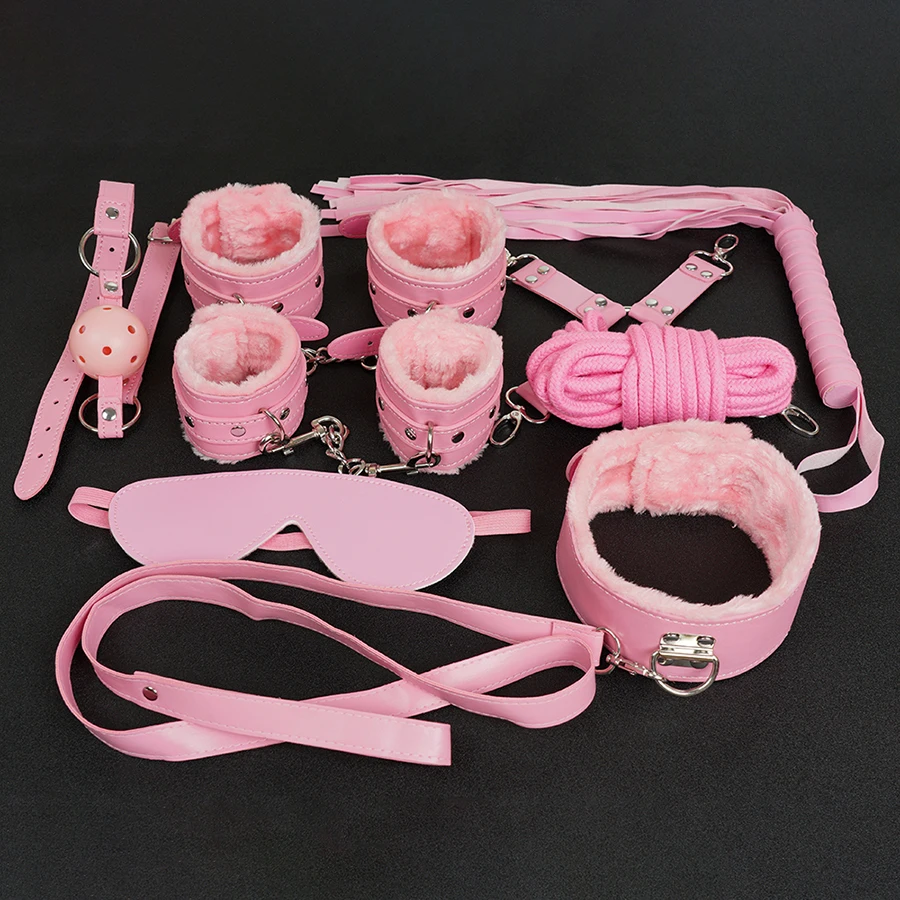 9 шт. БДСМ бондаж сдержанный набор для взрослых сексуальные наручники кнут