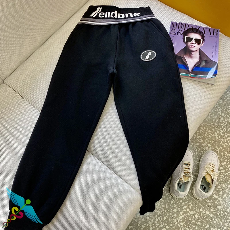 Pants WELLDONE Sweat Women Fashion High-waisted Thread Letter Printed Plus Velvet Warm Casual Pant Sweatpants Baggy