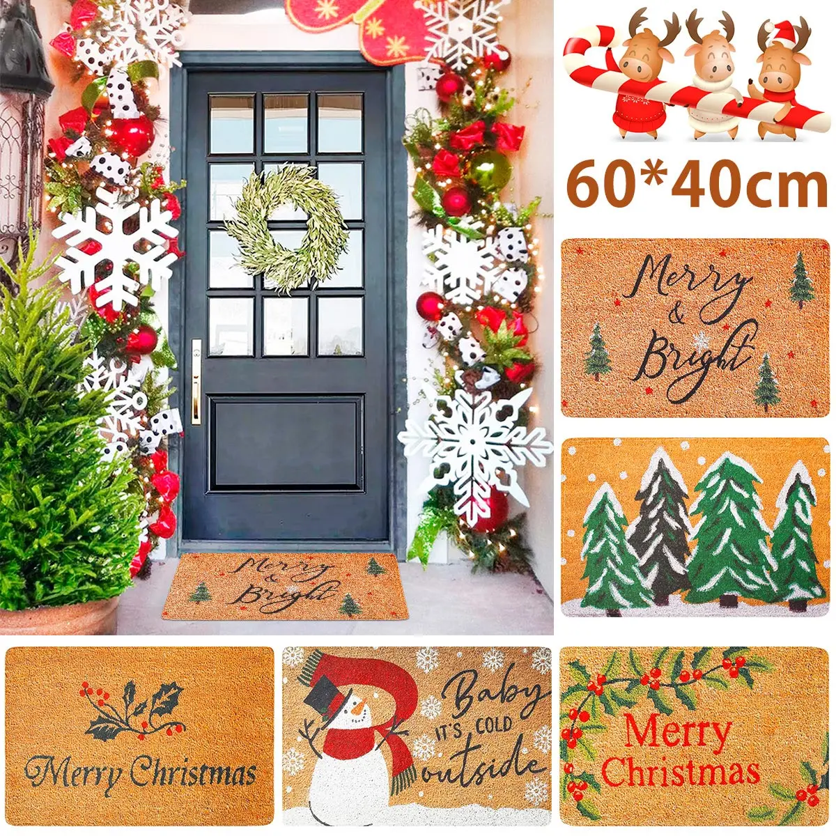 

15.75 x 23.62 inch Christmas Door Mat Decorative Welcome Mat Home Non Slip Washable Floor Mat Rubber Back Door Rug Carpet Decor