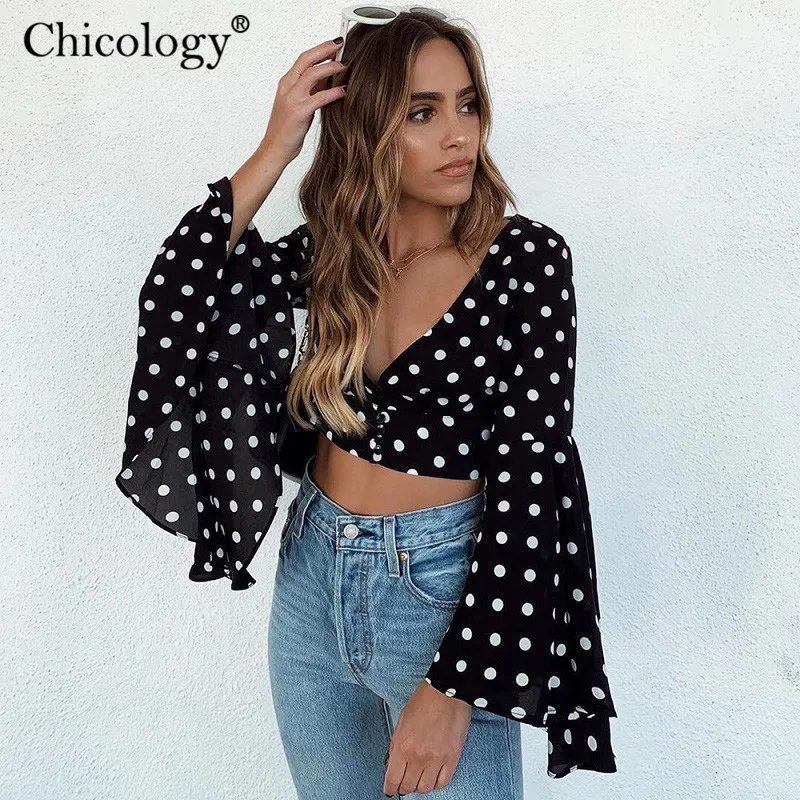 Женская блузка с длинным рукавом Chicology укороченный топ на шнуровке пуговицами